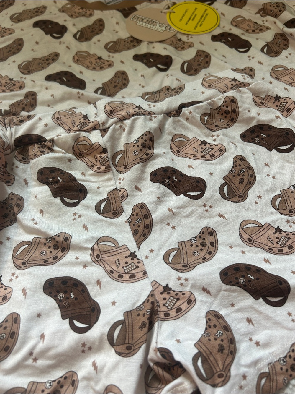Bronx + Co Jammie’s- Kids Cream Brown Crocs Print Pajama Set - Picture 3 of 3